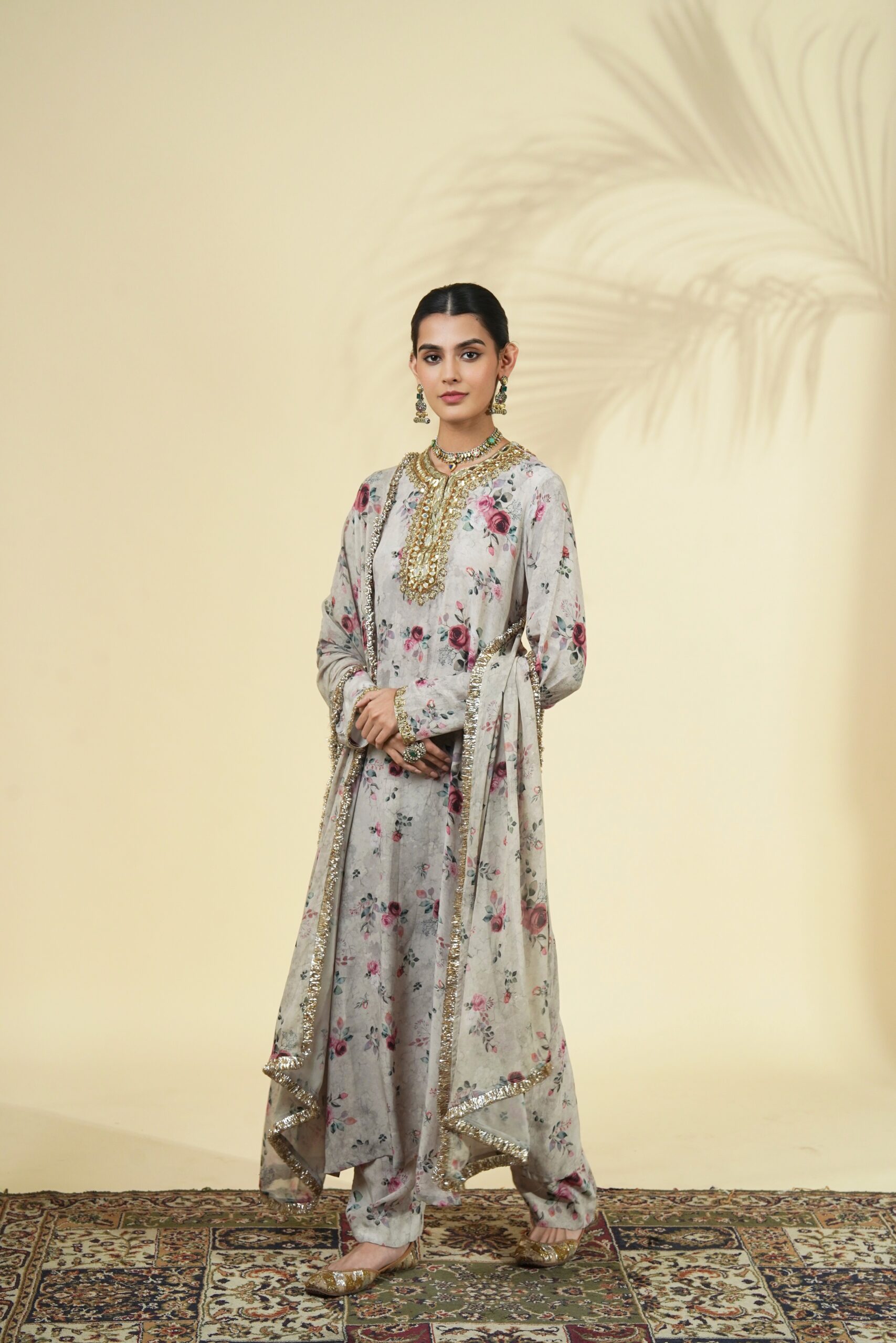 Vintage rose print long kurta set - Image 2