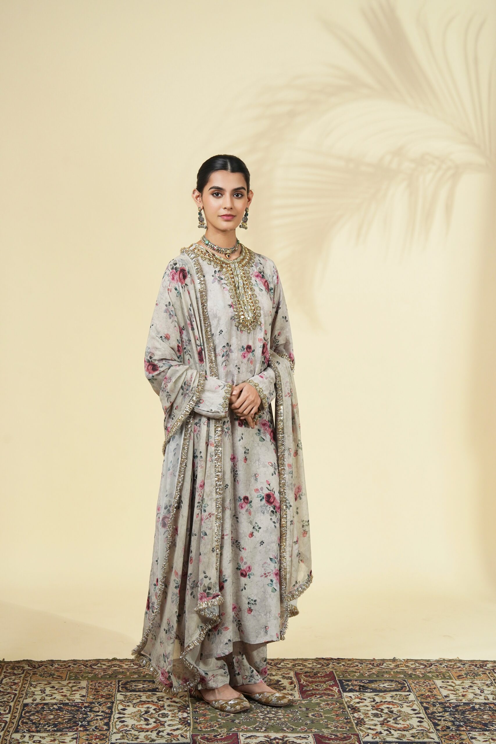 Vintage rose print long kurta set - Image 3