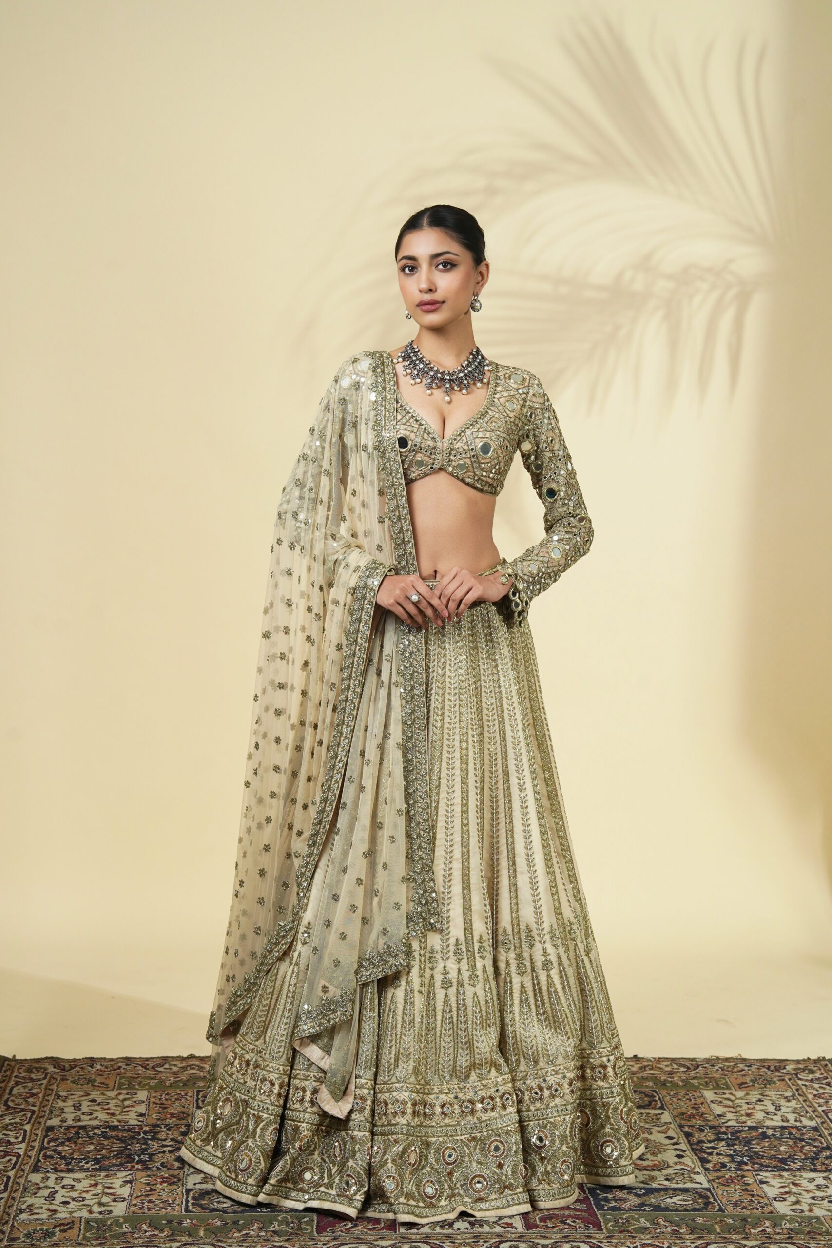 Coconut & Beige gold hand embroidered lehenga set - Image 3