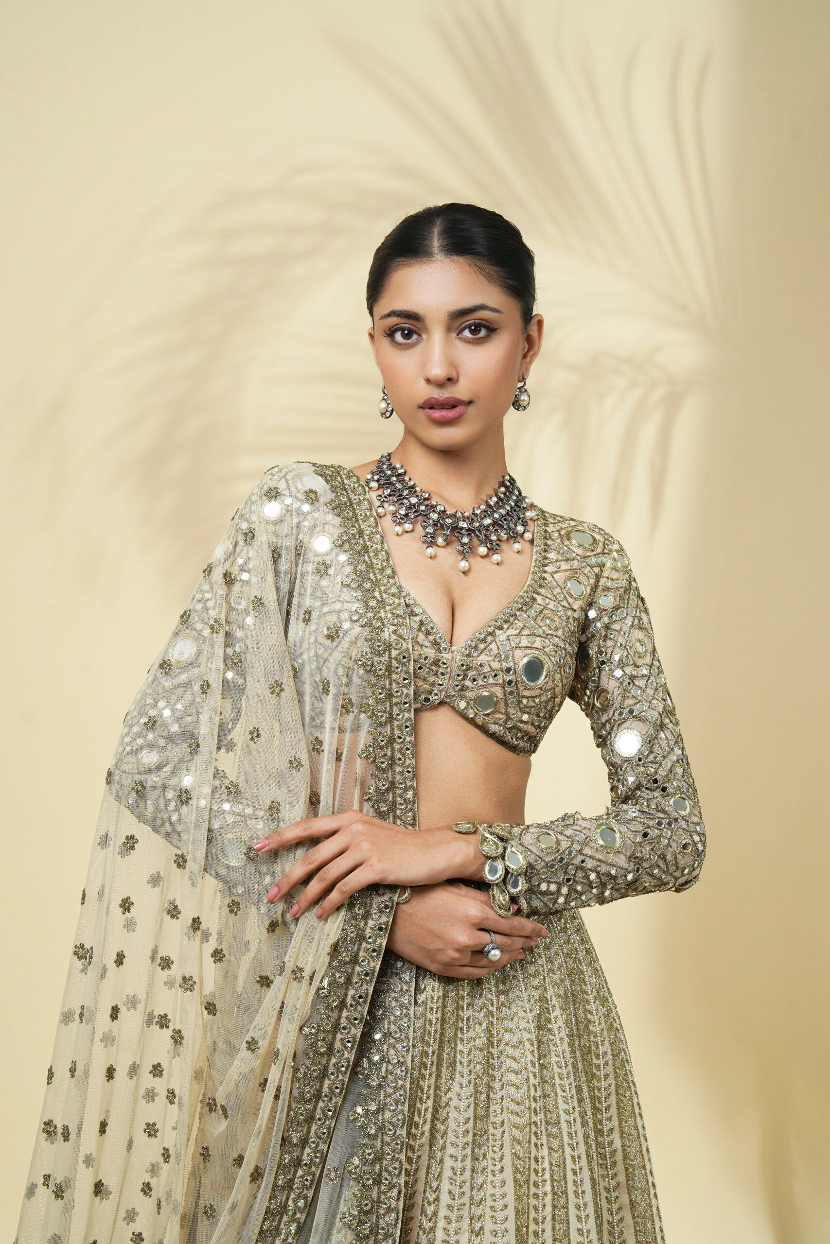 Coconut & Beige gold hand embroidered lehenga set - Image 5