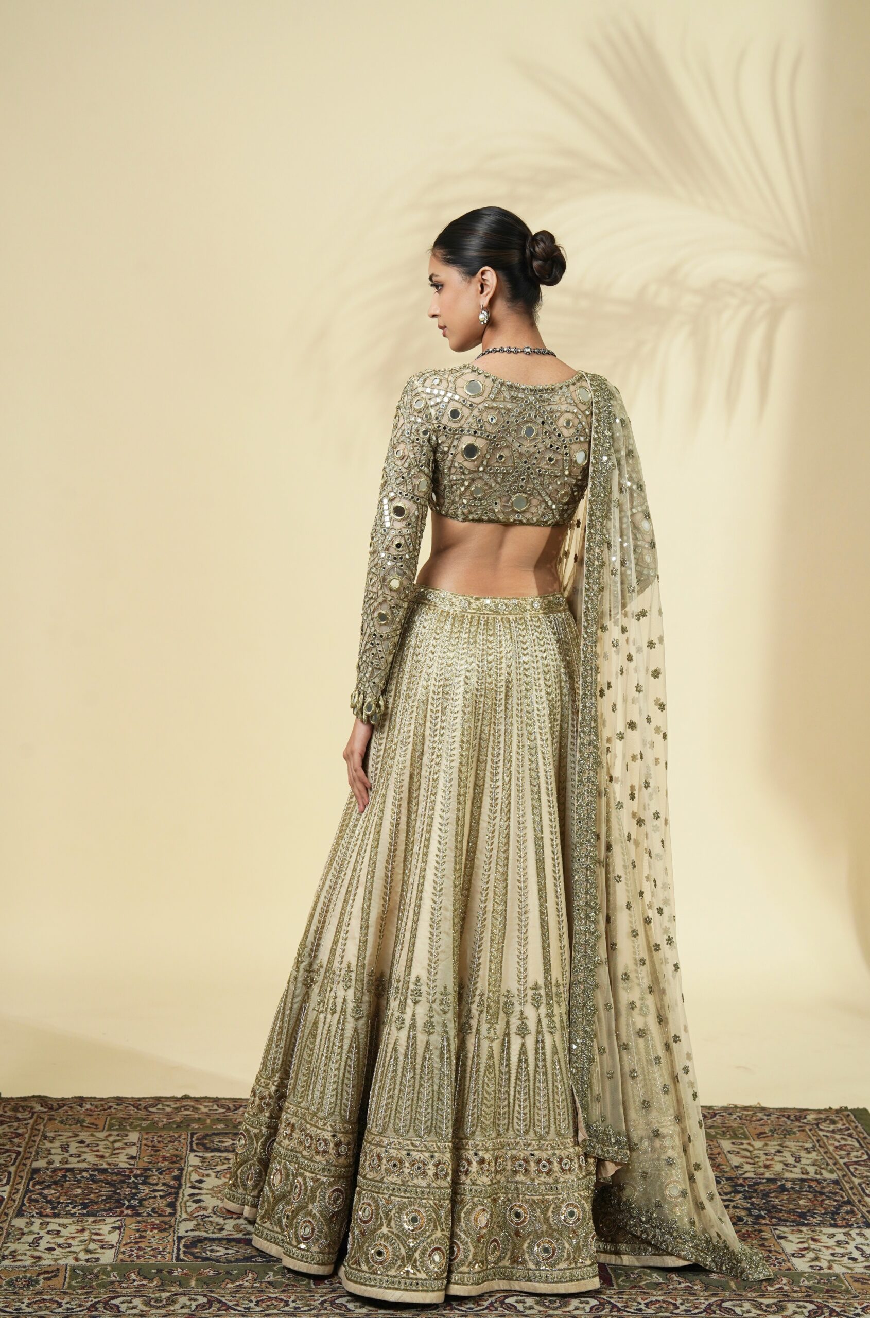 Coconut & Beige gold hand embroidered lehenga set - Image 4