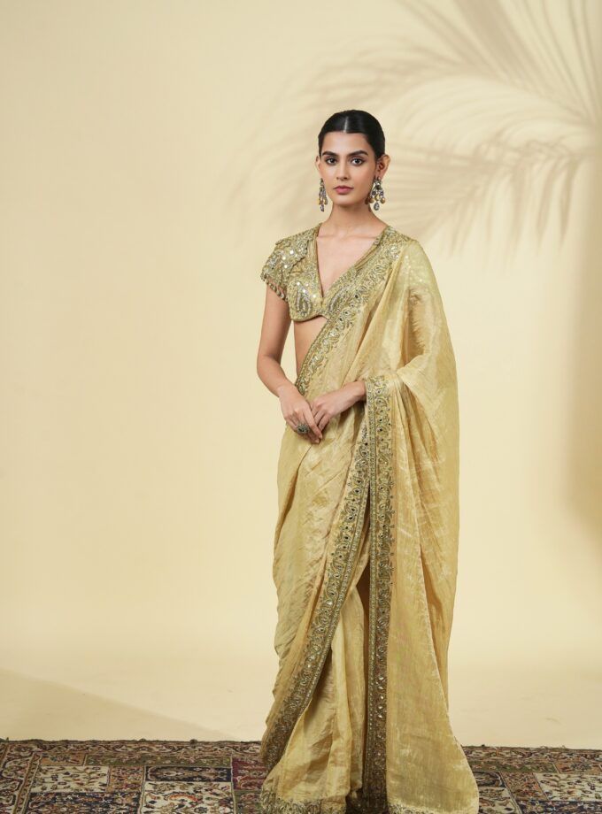 Gold tissue classic sari set
