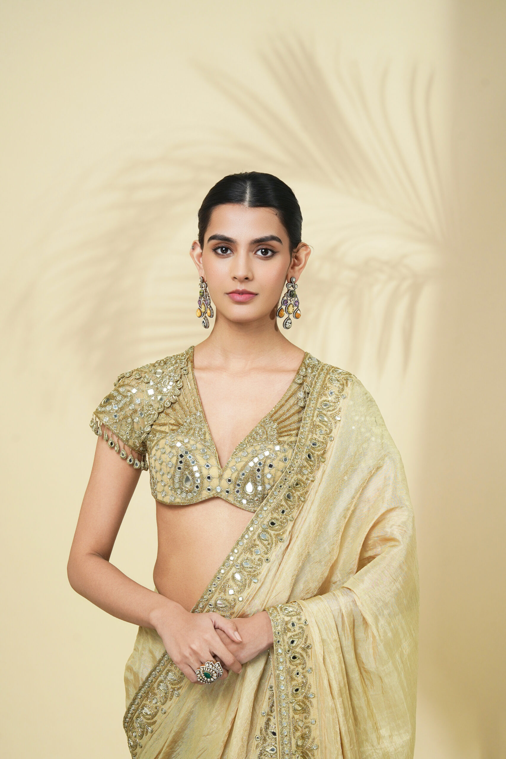 Gold tissue classic sari set - Image 4