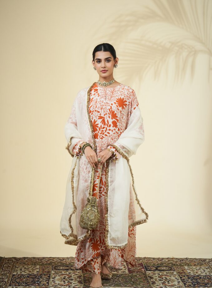 Sand & toasted orange garden print kurta set