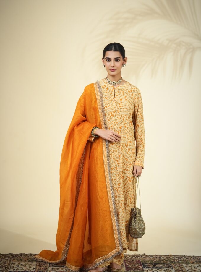 Yellow fire print kurta set