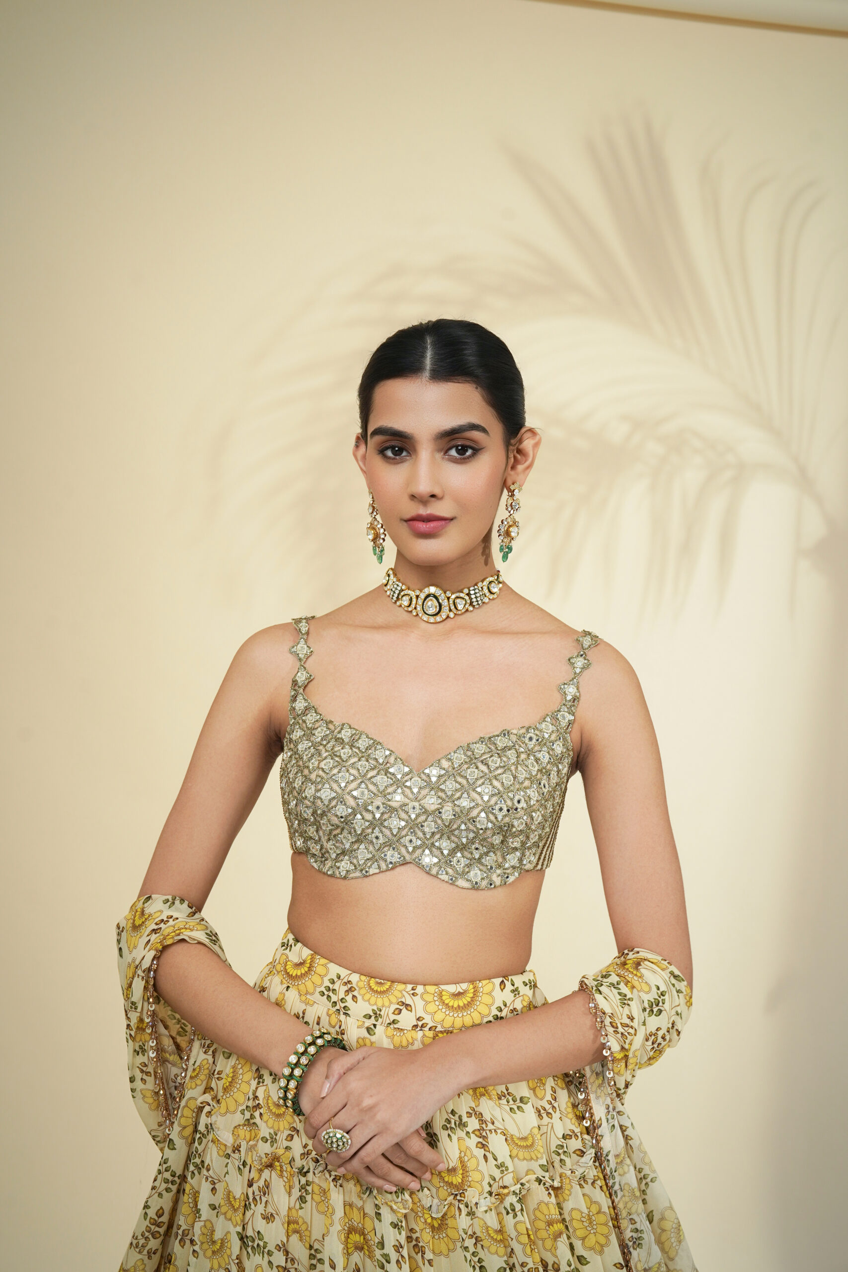 Yellow fan flower print tiered skirt set - Image 5