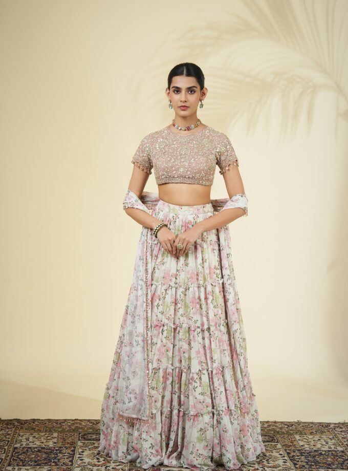 Coconut floral print tiered skirt set