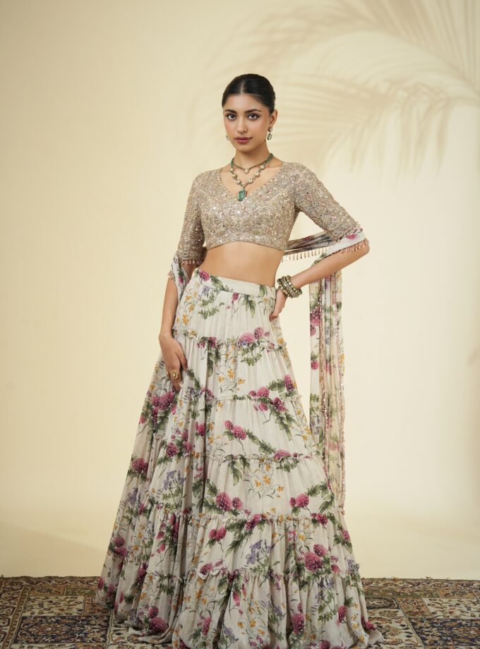 Coconut pine print tiered skirt set