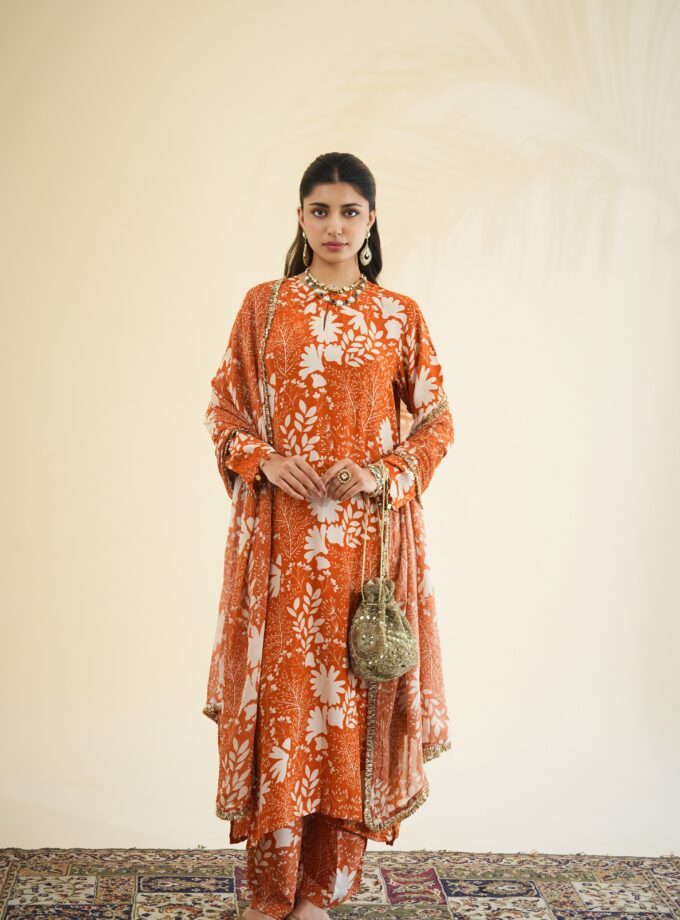 Toasted orange & sand garden print kurta set
