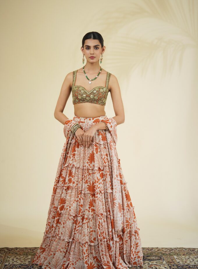 Sand & toasted orange tiered skirt set