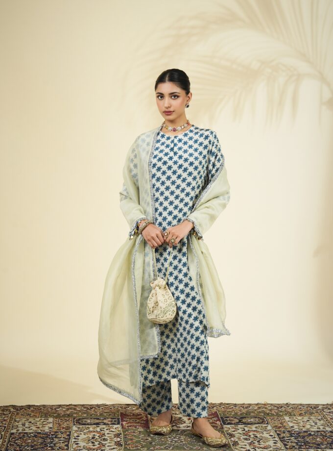 Sand & teal butti print kurta set