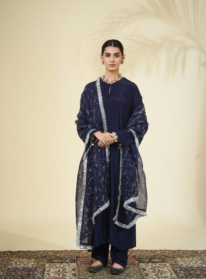 Solid dark blue kurta set
