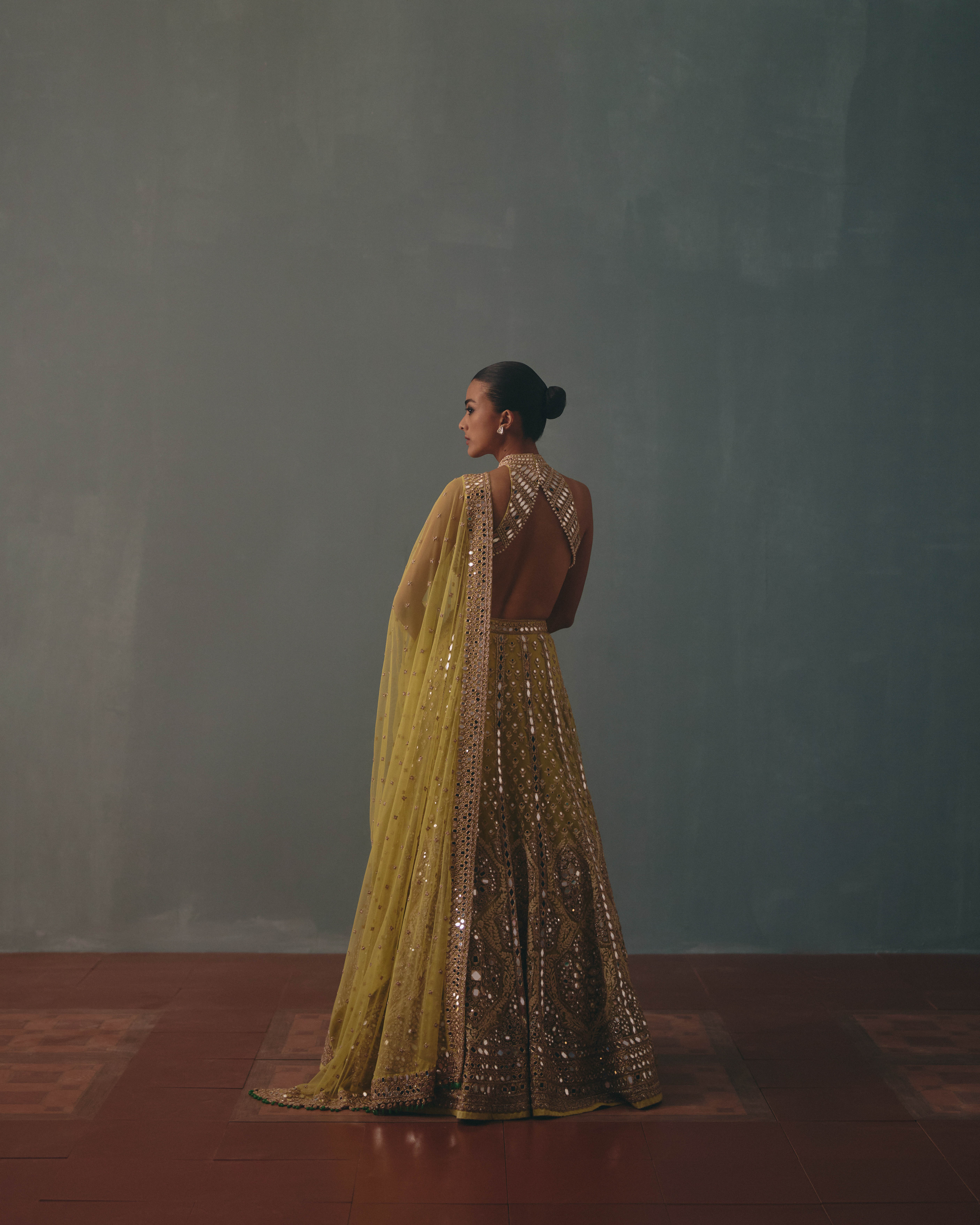 Mint green hand embroidered lehenga set - Image 4