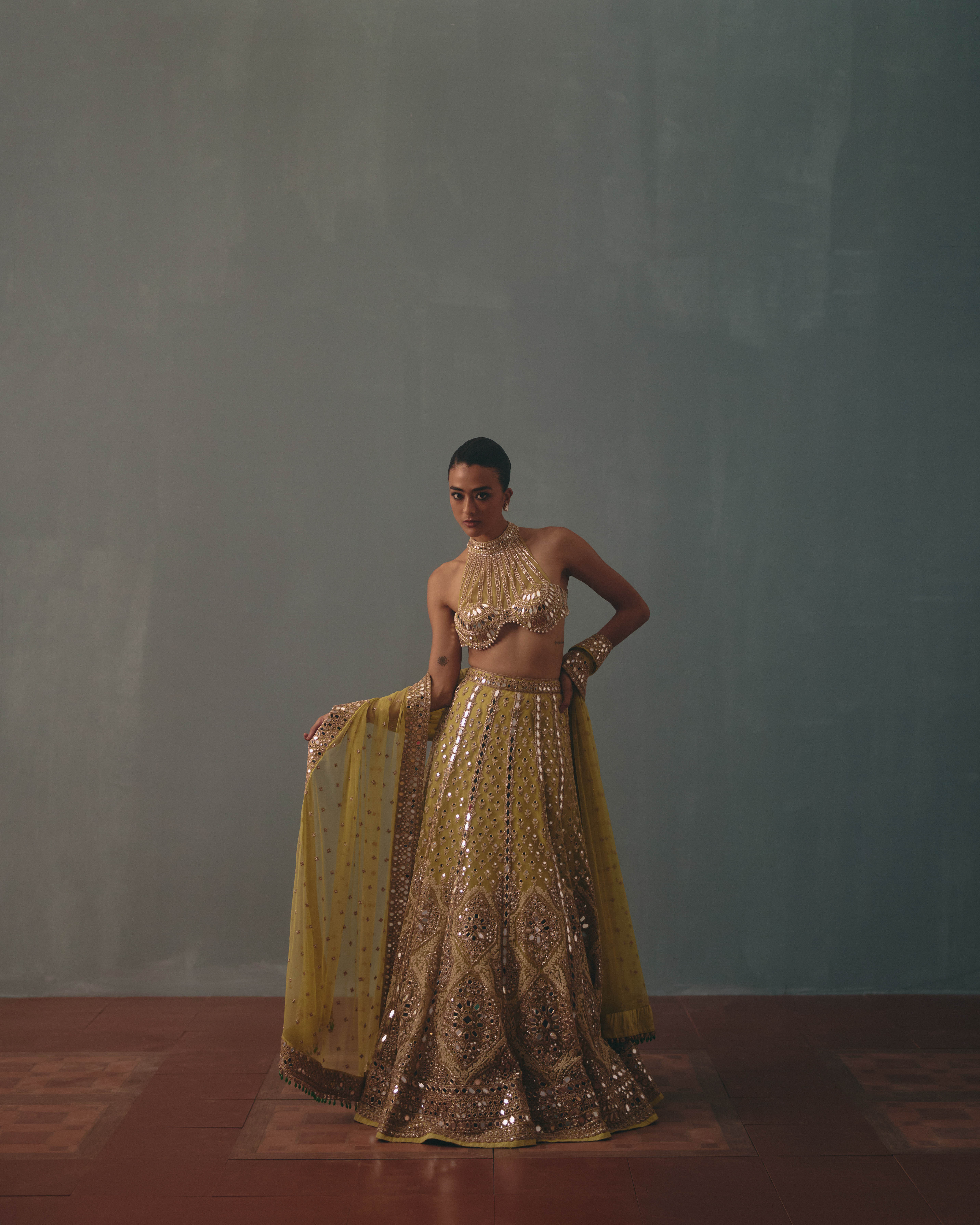 Mint green hand embroidered lehenga set - Image 2