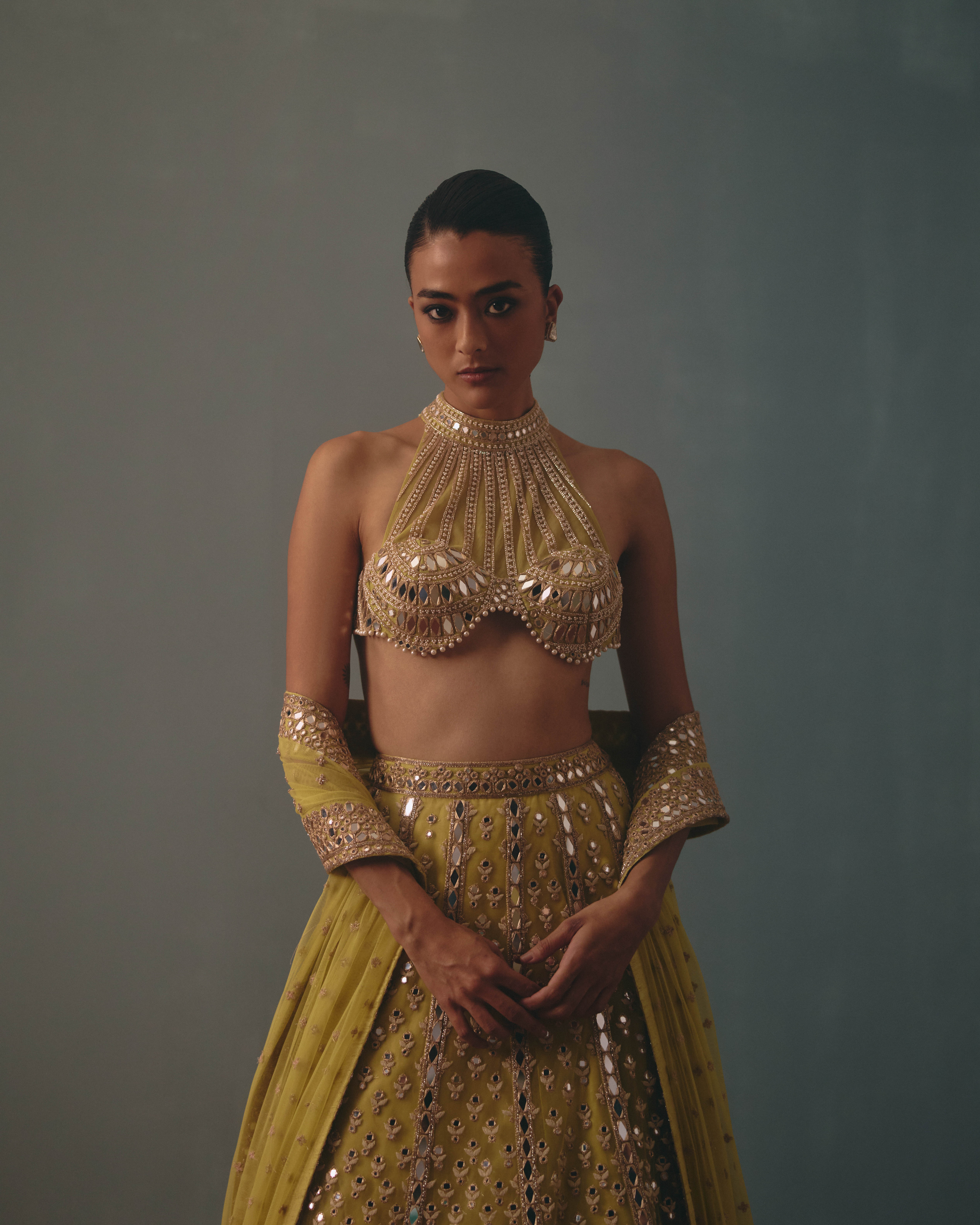 Mint green hand embroidered lehenga set - Image 5
