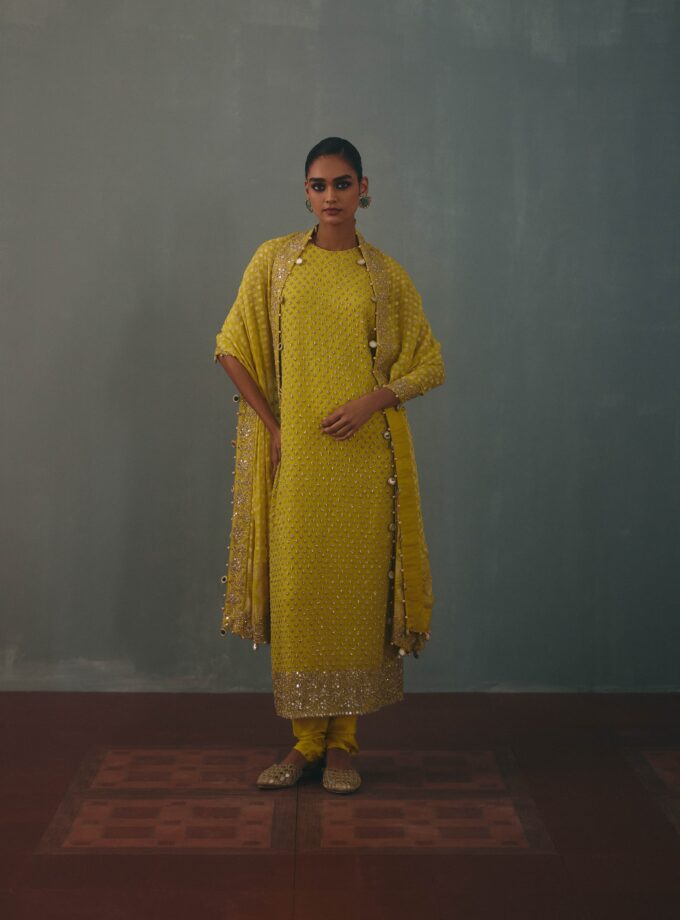Lime hand embroidered star kurta set