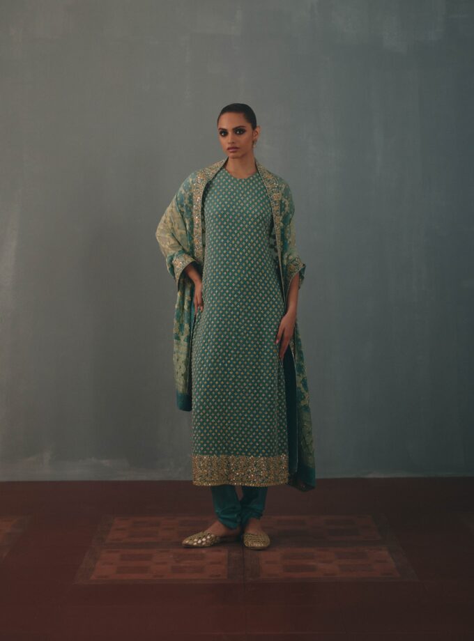 Ice blue hand embroidered star kurta set