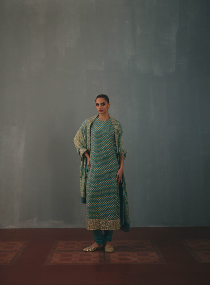Ice blue hand embroidered star kurta set
